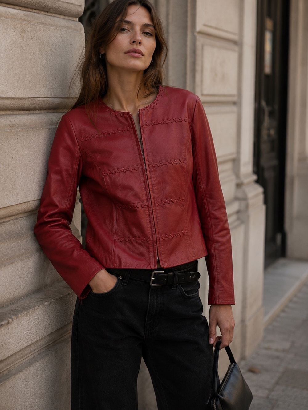 Vintage Nygard Leather Jacket Red Petite Large Moto Fall Chic Y2K Festival
